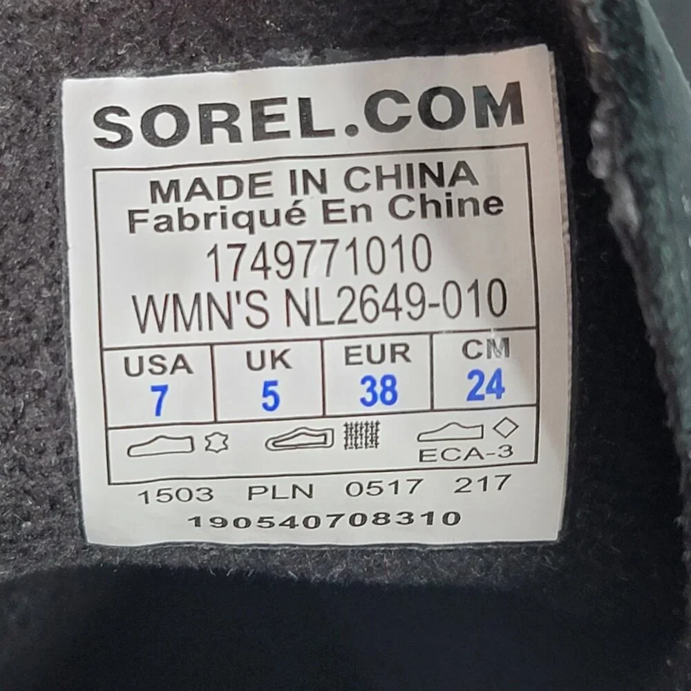 Sorel Caribou‎ Black Leather Boots Lace Up Womens 7 Faux Fur Winter NL2649-010